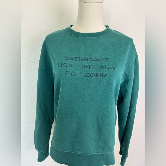 SATURDAYS NYC Bowery International Crew Sweatshirt Green Size Small - Picture 1 of 9